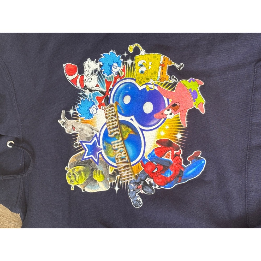 Universal Studios Islands of Adventure Navy Blue Graphic Hoodie Shrek Spongebob - Picture 2 of 6